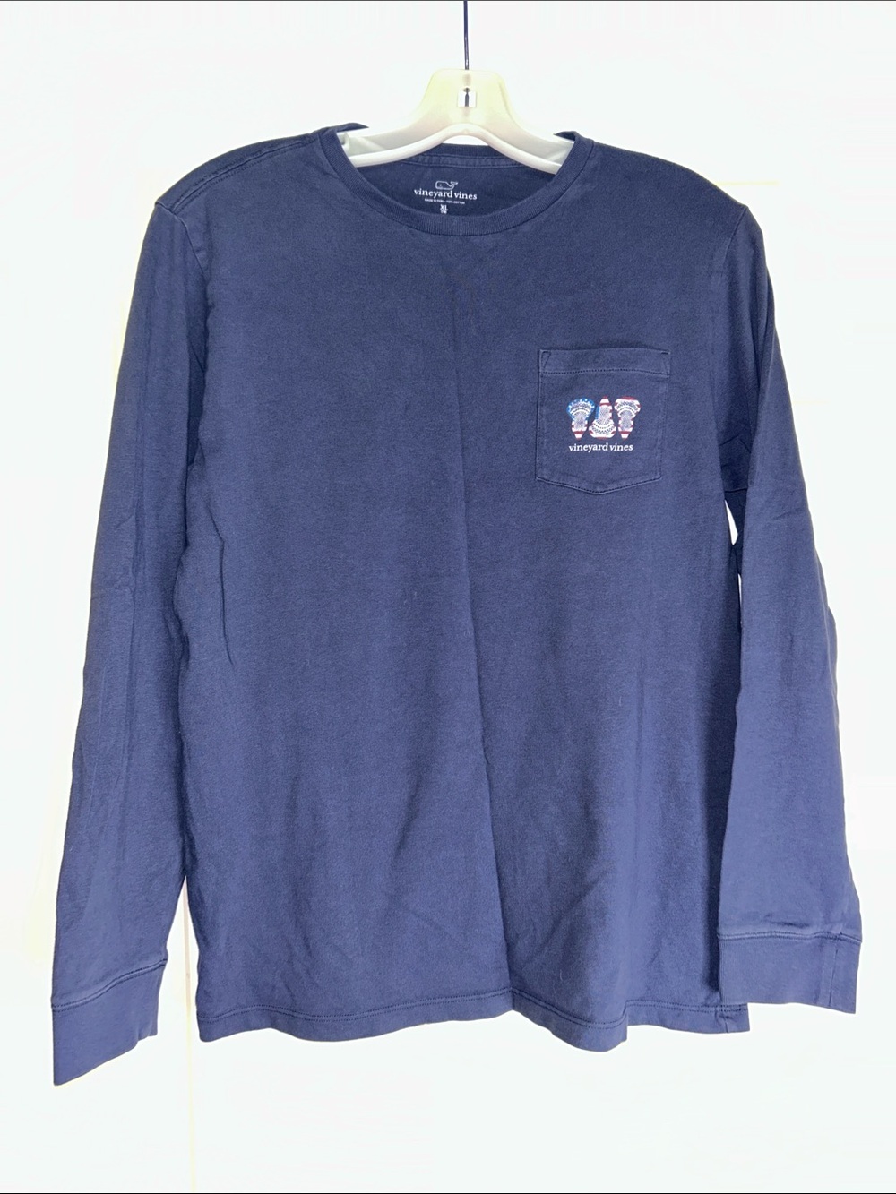Vineyard Vines Navy Long-Sleeve lacrosse Pocket Tee with Whale Patch